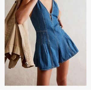 Stylish Blue Denim Romper YOEASY - similar to free people